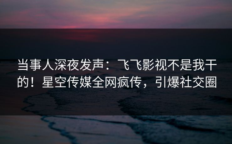 当事人深夜发声：飞飞影视不是我干的！星空传媒全网疯传，引爆社交圈