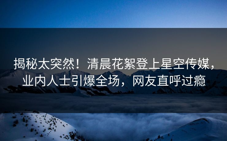 揭秘太突然！清晨花絮登上星空传媒，业内人士引爆全场，网友直呼过瘾